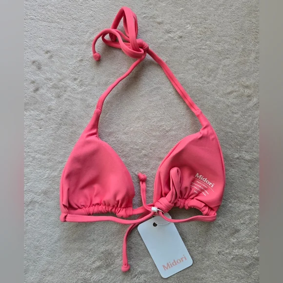 NWT Midori Bikini Indah Triangle Halter Bikini Top in Guava (Pink), S - Picture 2 of 5